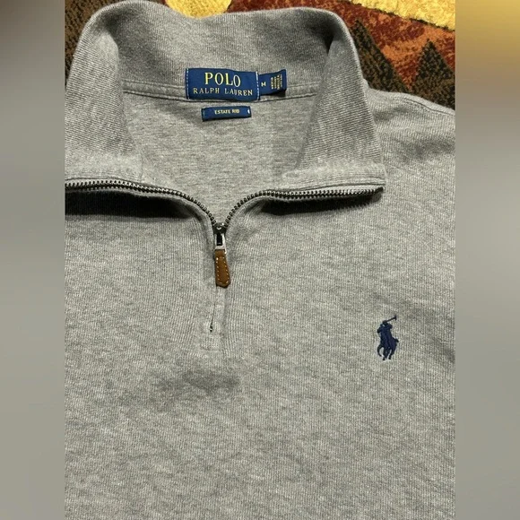 Polo Ralph Lauren Gray Quarter-Zip Sweatshirt Men’s Size Medium - Picture 2 of 4